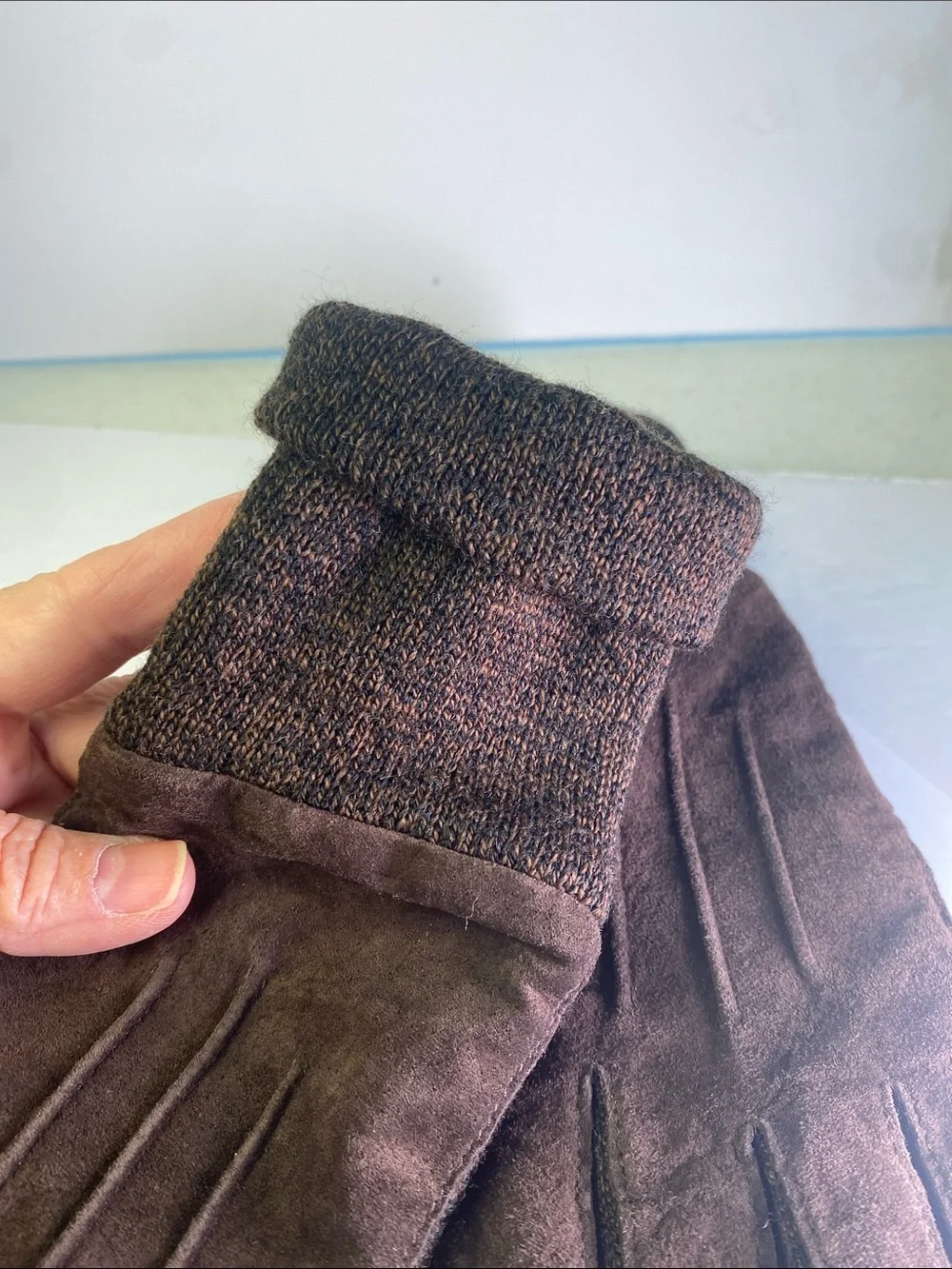 Women’s Leather & Knit Dark Brown Gloves Fleece Lined Size Small-Medium